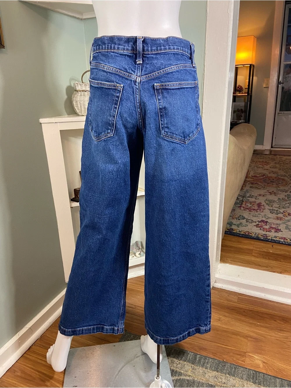 GAP High Rise Stride 2P Petite Wide Leg High Waist Rise Jeans Med-Dark Wash